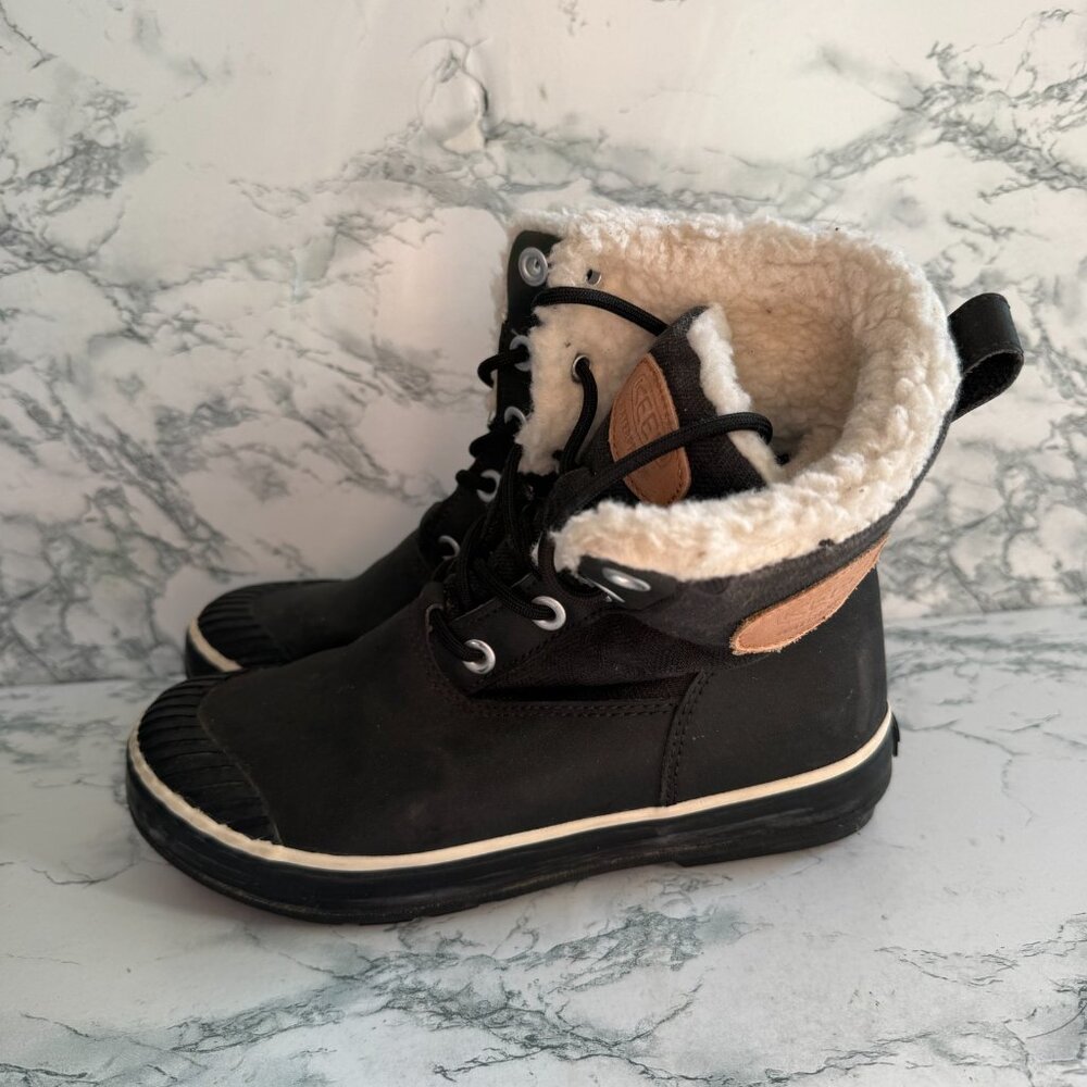 Keen Women 7 Elsa Winter Boot Sherpa Lined Mid Calf Snow Black Warm Fleece Lace - Picture 4 of 8
